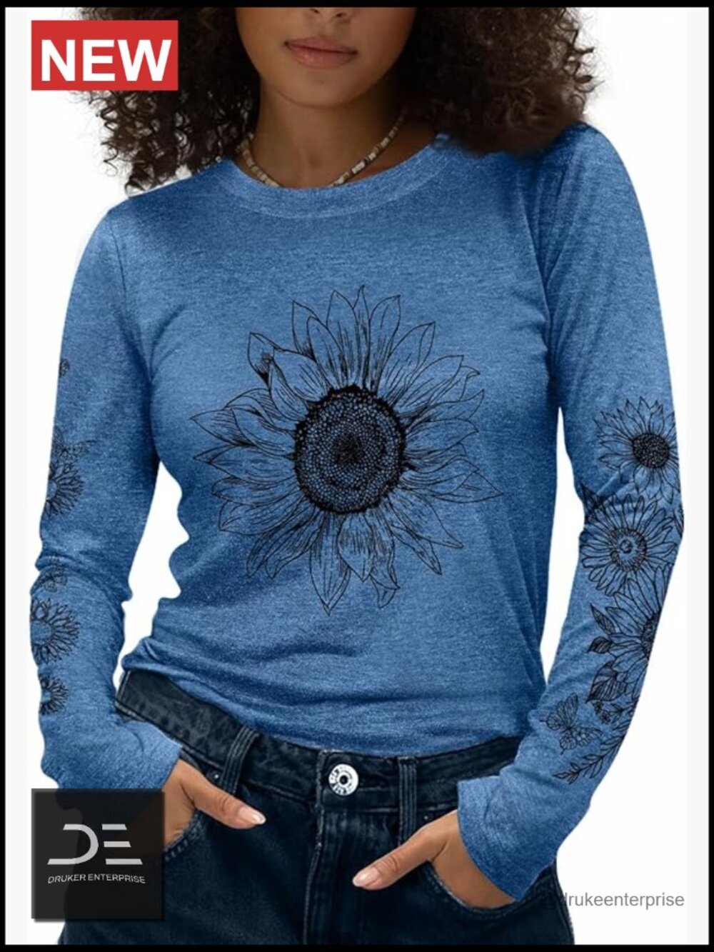 Women's Crewneck Long Sleeve Graphic Tee Soft Polyester Rayon Spandex Blend